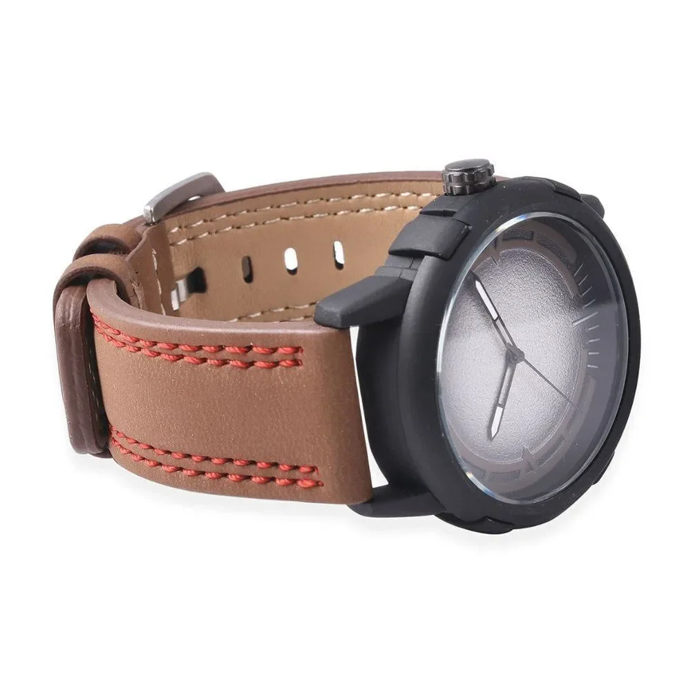 STRADA Watch Brown Faux Leather Straps